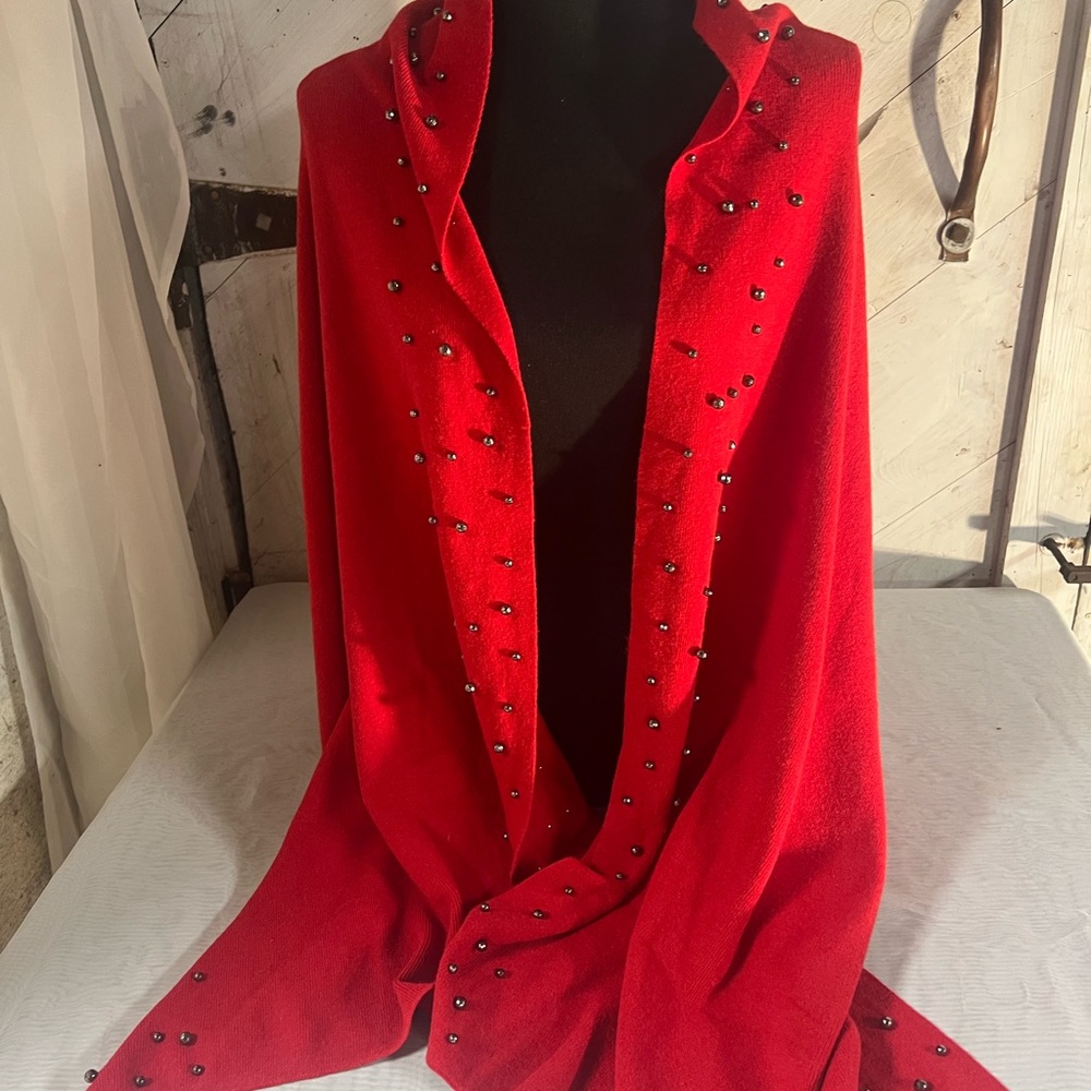 Pia Rossini Elegant Red Studded Scarf / Wrap
70 inches long by 24 inches wide